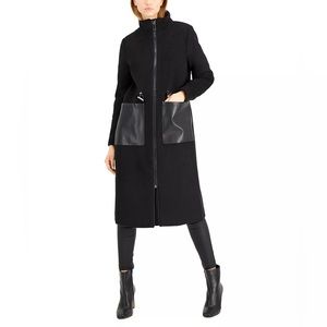 Calvin klein Women's Faux Leather Pocket Walker Coat